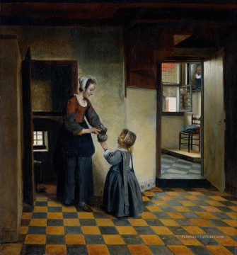 Femme avec un enfant dans un genre de garde manger Pieter de Hooch Peinture à l'huile